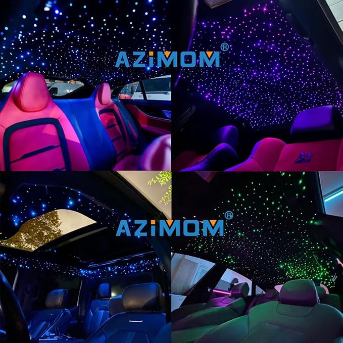 AZIMOM Car Use Bluetooth 6W RGBW LED Fiber Optic Lights Star Ceiling Light Kit APP Remote Controller Mixed 295pcs 9.8ft Optic Cable Music Mode Sensory Lighting Indoor Home Interior Decoration