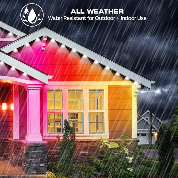 Monster Smart Permanent Outdoor Lights, 50ft, 36 LED Eaves Lights, RGB+IC+WW, Weather & Water Resistant, App & Voice Control, Compatible with Alexa and Google, for Halloween, Christmas & Year-Round
