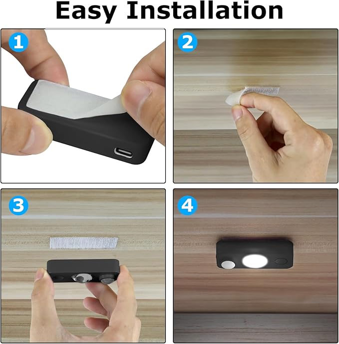 LED Motion Sensor Puck Lights, Rechargeable Cabinet Lights, Stick on Wireless LED Night Light for Closet, Drawer, Shelf, Under Cabinet, Daylight White 6Pack, USB Charging Cord Included