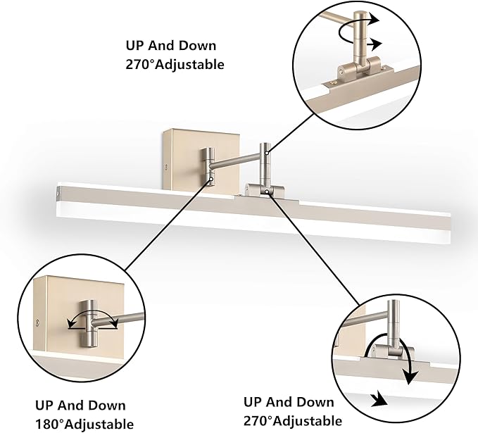 Modern LED Vanity Light Fixture,Brushed Nickel 23.6‘’ 5CCT DimmableAdjustable & Rotatable Bathroom Light Fixture Above Mirror, Wall Sconce