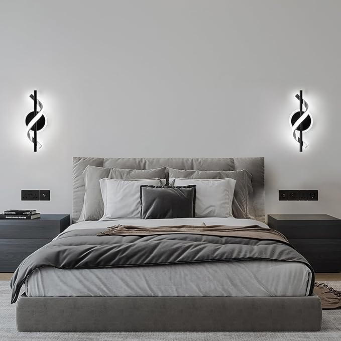 Wall Sconces Sets of 2, 12W LED Wall Mount Lights, Modern Spiral Wall Lamp, 6000K Cold Modern Light Fixture for Stairs, Living Room, Bedroom, Aisle, Hallway