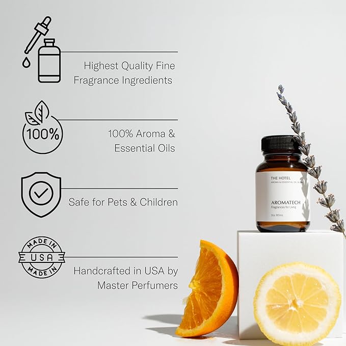 AromaTech The Hotel Aroma Essential Oil Blend: Luxury Hotel Inspired Aromatherapy with Lemon, Lavender, Peach & Pine for Ultrasonic Diffusers & Nebulizers (120 mL, The Hotel)