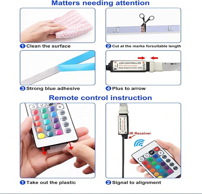 LED Strip Lights 32.8ft LED Lights for Bedroom,TV Backlight, Party,Gaming Room, Home RGB Decor USB Powered Plug & Play with Remote Con