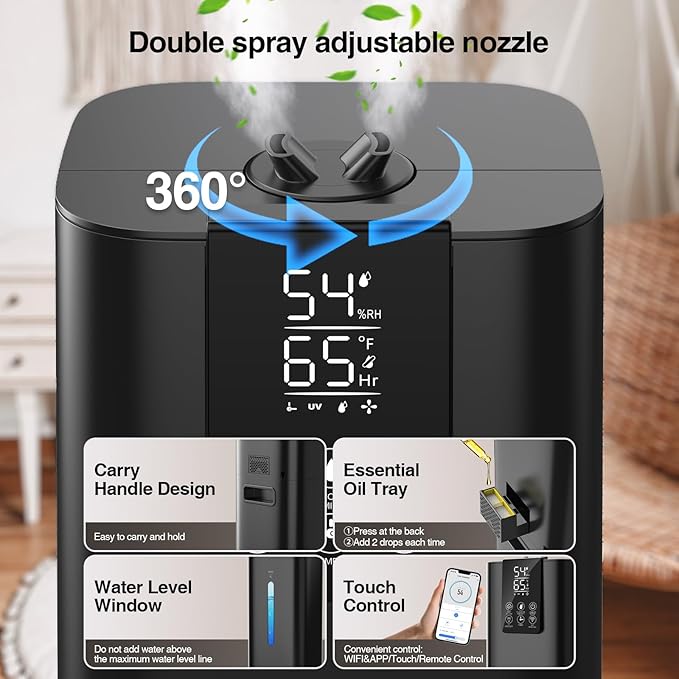 8L 2.1Gal Quiet Cool Mist Humidifiers+8L 2.1Gal Smart App Humidifiers for Large Room Bedroom Home with 7 Colors Light(White,Black)