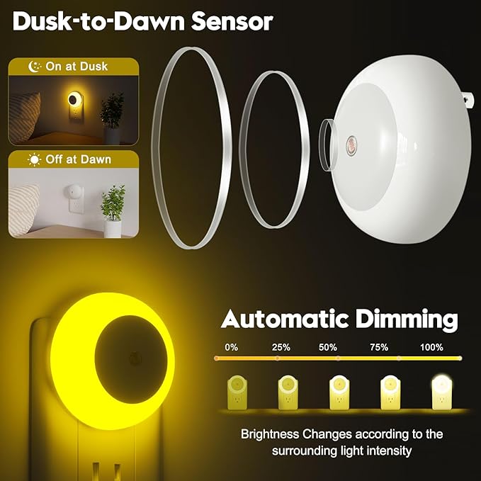 Night Light, Night Lights Plug into Wall, Dusk to Dawn Sensor, Amber Led Night Light 0.5W, 2 Pack Nightlight for Adults, Bedroom, Bathroom, Hallway, Kitchen