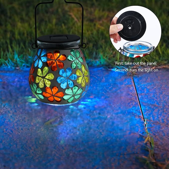 Bshine Mosaic Solar Lantern Outdoor Hanging Waterproof, Sunflower Mosaic Light Indoor Decorative Table, Garden Decor for Yard Outside, Path, Courtyard, Lawn, Birthday Gift for Mom Women Gardening