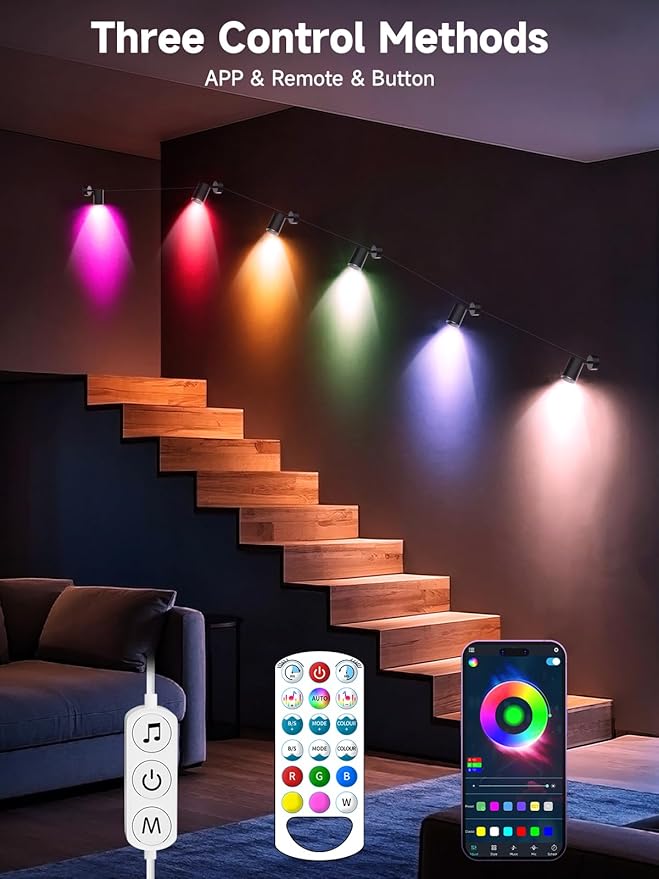 LED Spot Lights, Color Changing Wall Light with APP & Remote Control, Music Sync, Ambient Lighting Indoor Spotlight Lamp for Living Room Bedroom Christmas Decor
