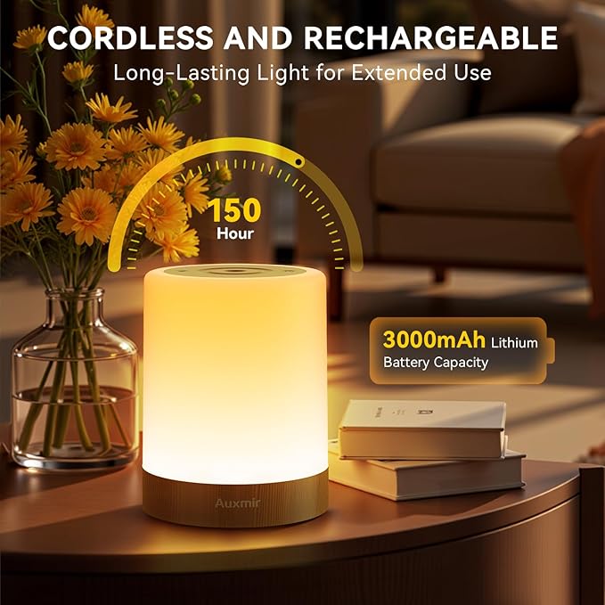 Auxmir Night Light for Kids Baby, Dimmable Touch Lamp for Nursery, 11 RGB Colors 5 Brightness, Portable Rechargeable Bedside Table Lamp for Nightstand, Kids Night Light for Bedroom Living Room, Brown