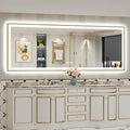96x36 Gold LED Bathroom Mirror with Lights, Brushed Gold Framed Backlit and Front Lit Anti-Fog Lighted Vanity Mirrors for Bathroom Wall, Dimmable, 3 Colors, Memory, HD Tempered Glass, CRI＞90