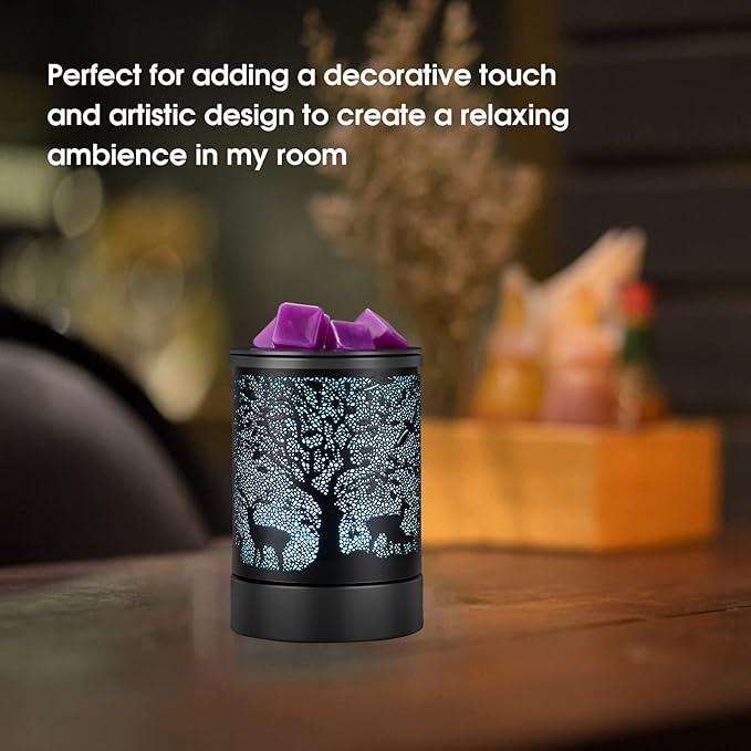 Fragrance Wax Melts Warmer with 7 Colors LED Changing Light Scent Oil Candle Warmer for Home Office-Deer Timer