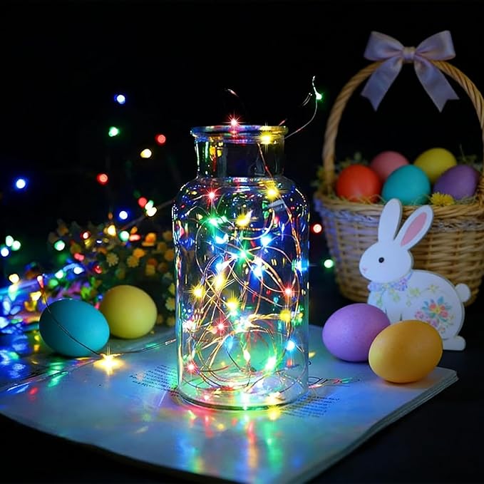LAMPHOME Easter Fairy Lights Plug in, 33Ft 100 LEDs Waterproof Twinkle Firefly Lights, Adaptor Included, Starry Multicolor String Lights for Wedding Indoor Outdoor Christmas Patio Garden Decoration
