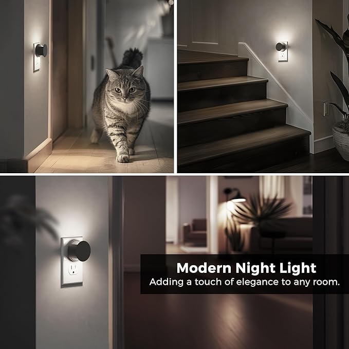 L LOHAS LED Night Lights Plug into Wall,[2-Pack] Plug in Night Light with Light Sensor,Brightness Adjustable,5000K Daylight White,Nightlight for Hallway Bedroom Bathroom