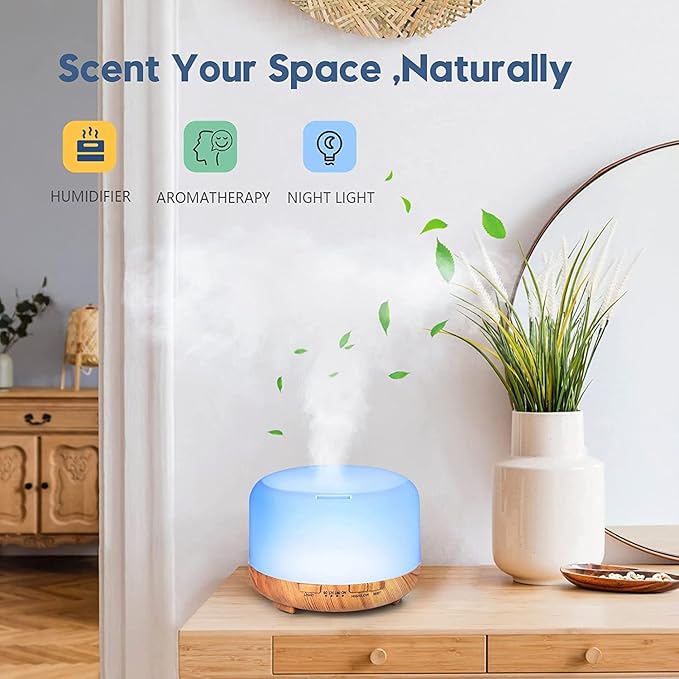 Ultrasonic Essential Oil Diffuser: 500ml Aromatherapy Humidifier Remote Control Large Room - Fragrance Water Vaporizer Aroma Scent Air Mister with Light & Timer Bedroom Office, Black