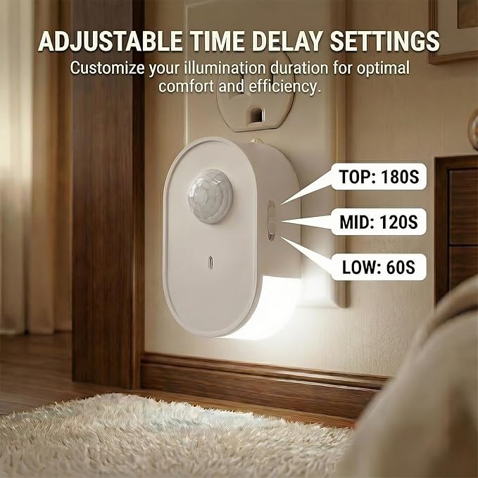 Plug in Motion Sensor Night Light, 4000K Natural White LED, Motion Activated Dusk to Dawn Sensor, 1W Eye-Protective Wall Lamp for Hallway, Stairs, Bathroom, Bedroom, Kitche