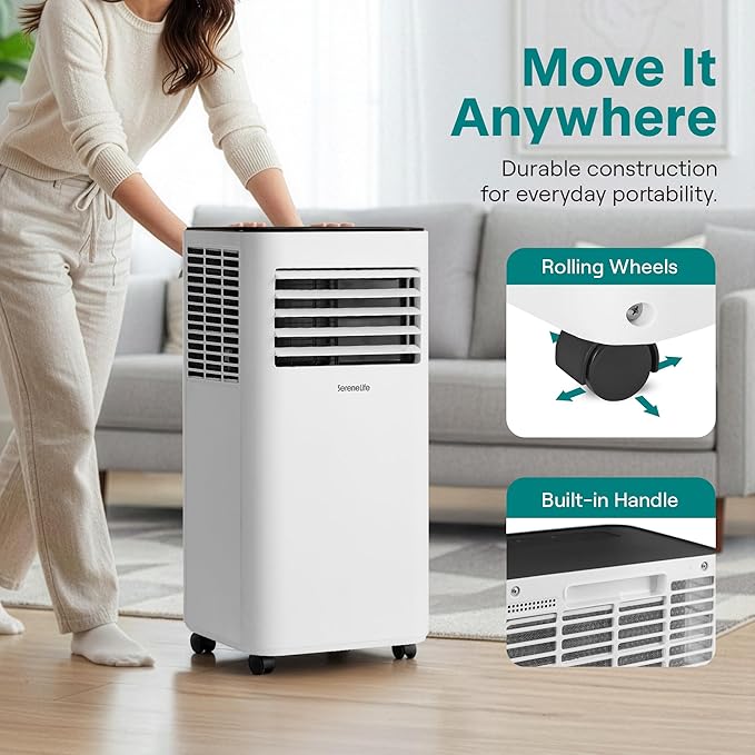SereneLife Small Air Conditioner Portable 8,000 BTU with Built-in Dehumidifier - Portable AC unit for rooms up to 350 sq ft - WiFi app + Remote Control, Window Mount Exhaust Kit