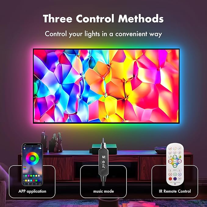 LED Lights for TV, RGB TV Backlight Behind, 16.4ft LED Lights for 45-75 Inch TVs, Music Sync Bluetooth APP & Remote Control USB Powered,Strip Lights for Bedroom, Xmas, Home Décor (13.1ft)