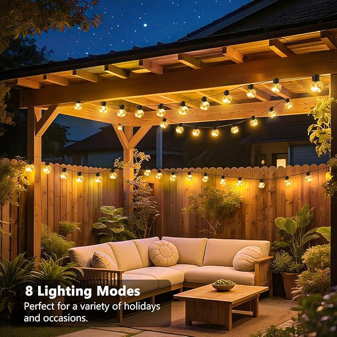 Outdoor String Lights Battery Operated, 22ft 20 G40 Warm White LED Bulbs Hanging Lights Dimmable with Timer, IP65 Waterproof & Globe Bulb Shatterproof for Indoor Patio Backyard Balcony Decor