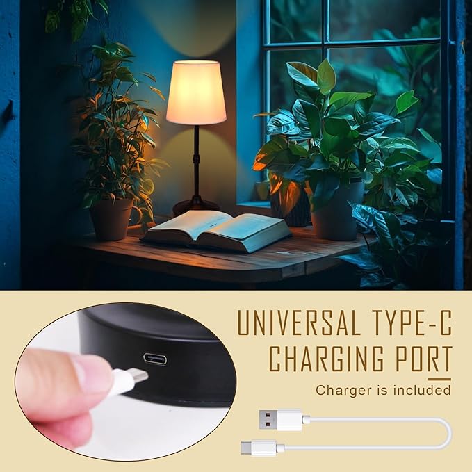 Rechargeable Battery Powered Table Lamp, Wireless LED Lamps, Cordless Touch Lamps, Stepless Dimmable Bedside Lamps, Night Lamp for Bedroom, Dinning Room, Kitchen Decor, Office (Black)