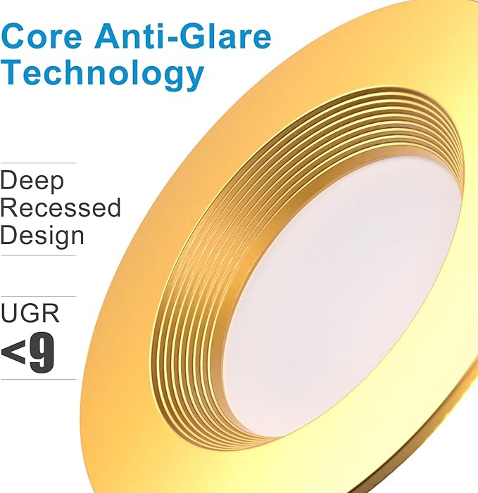 Lightdot 6 Inch Recessed Lighting 12 Pack Gold, 12W Dimmable LED Downlight 3CCT Selectable (3000K/4000K/5000K), Anti-Glare Slim Canless Ceiling Light