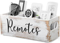 DRASTAR Remote Control Holder, Wood TV Remote Holder, Remote Storage Caddy, Remote Control Organizer (Retro White, 3 Slots)