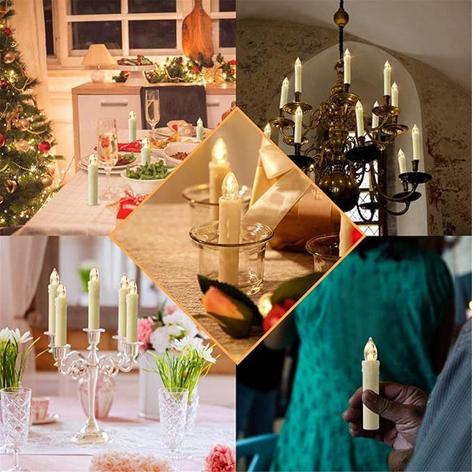 12 PCS Flameless Window Candles - Ivory Battery Operated LED Taper with Remote Updated Timer Function - Christmas Candles Warm White - Perfect for Wedding/Birthday/Party Decor