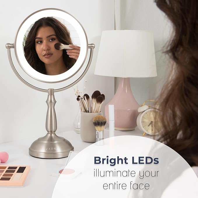 Zadro 11" Makeup Mirror with Lights and Magnification Dimmable Touch LED Lighted Makeup Mirror with Magnification (Large | 11" x 17" | 10X/1X, Polished Nickel)
