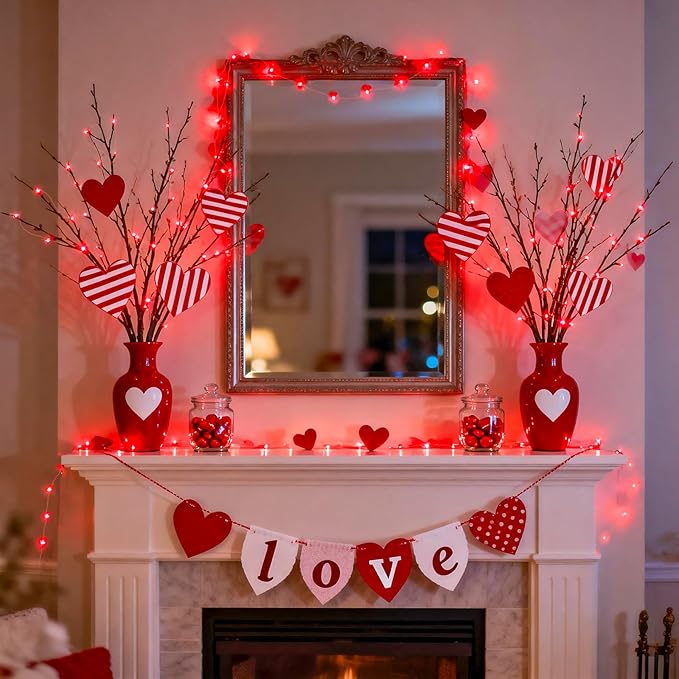 JMEXSUSS 4 Pack 50 LED Red Fairy Lights Battery Operated, 16.1ft Christmas Fairy Lights, Red String Lights for Bedroom Wedding Party Holiday Decorations