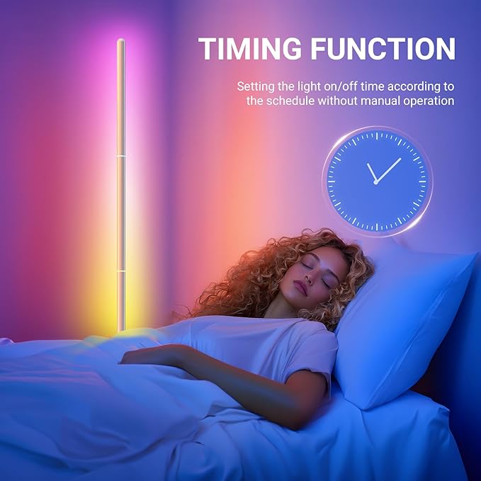 Smart Floor Lamp, RGB LED Corner Lamp with App & Remote, Modern Floor Lamp with 16 Million DIY Colors/Music Sync/Timer, Ambient Lighting Floor Lamps for Bedroom, Living Room, Game Room
