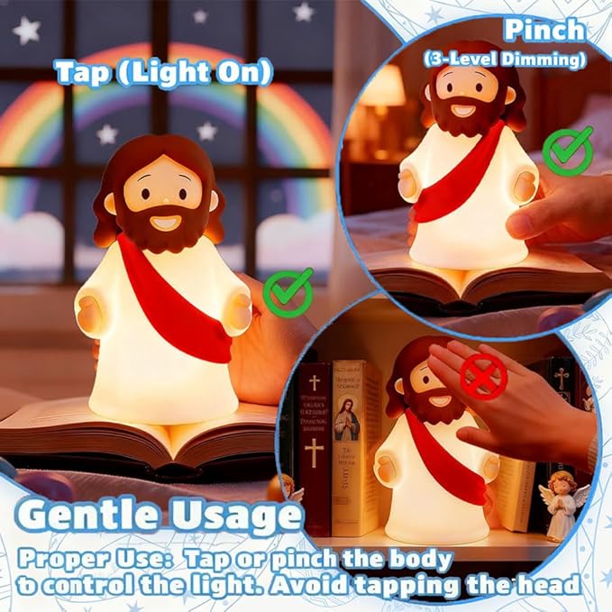 Jesus Night Light Rechargeable Bedside Night Light Dimmable Silicone LED Light Ideal for Religious Gatherings, Gifts for Sunday School, Baptism Presents, Easter Egg Decorations (red)