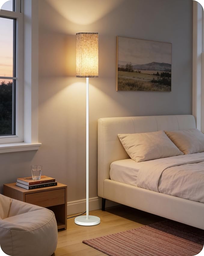 64.2'' Dimmable Floor Lamp for Living Room with Remote and Foot Switch, Corner Floor Lamp for Bedroom, Includes 10W A19 Bulb, Modern Standing Tall Lamp, ETL Listed White and Beige WE17LD05