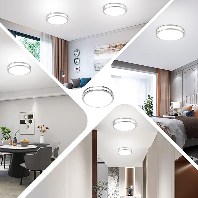 36W 3600lm Super Bright LED Light Fixtures, 2PACK Modern Flush Mount Ceiling Lights Daylight White 5000K, 13 Inch Dimmable Lamps for Kitchen Bathroom Hallway Bedroom, Brushed Nickle