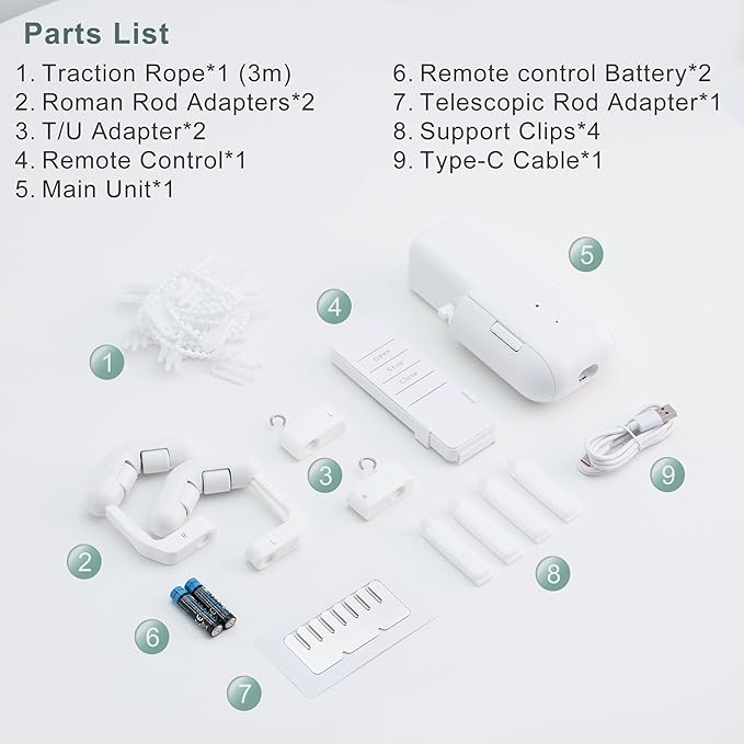 Automatic Curtain Opener Electric: Smart Remote Control Closer｜Long-Lasting Battery/Type-C｜No Drill for 8-40mm Roman Rods/T-Tracks & U-Rails｜Quiet Motor Robot for Bedroom/living room