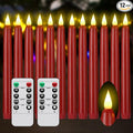 Flameless Taper Candles with Remote Control and Timer, Battery Operated LED Candlesticks with Flickering 3D Flame, 9.6×0.8 Inches Plastic Tall Candles for Christmas, Wedding and Home Decor (Red, 12)