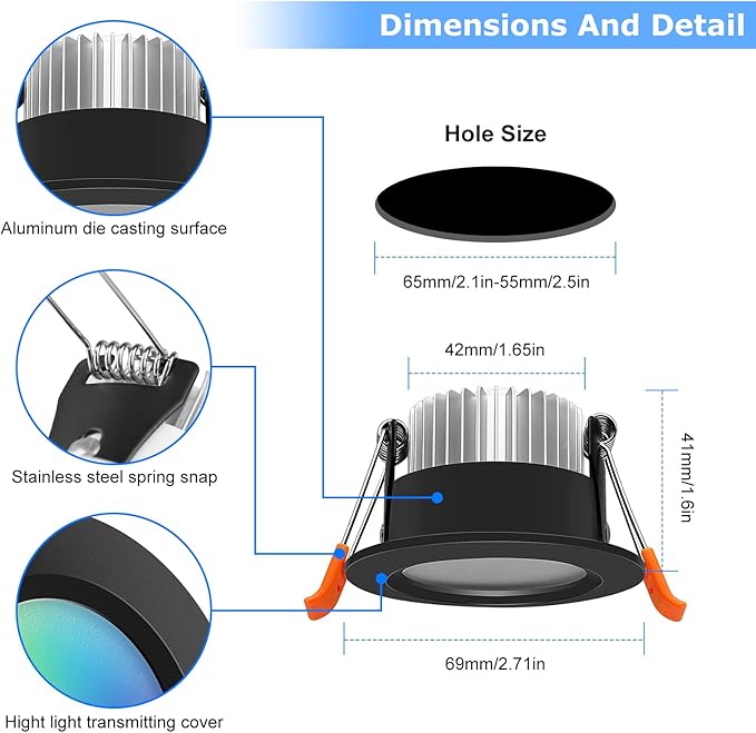 LightingWill 2 Inch Recessed Lighting, Smart WiFi LED Downlight, 5W LED Ceiling Light Compatible with Alexa/Google Assistant, Dimmable RGB & 2700K-6500K, 120V with Driver, Black Trim (10 Pack)