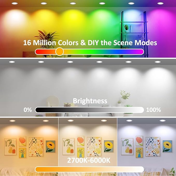 Smart Recessed Lighting 2 Inch, WiFi LED Downlight 5W 120V, RGBCW Color Changing LED Recessed Ceiling Light, COB Dimmable 2700K-5000K, Compatible with Alexa/Google, Can Lights with Driver, 1 Pack