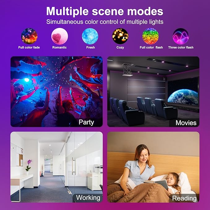 Smart Recessed Lighting, 5/6 inch, Compatible with Alexa, Smart LED Downlight, ‎13W 1050LM Led Lights, Smart Can Lights Multicolor APP Dimmable, 4-Pack