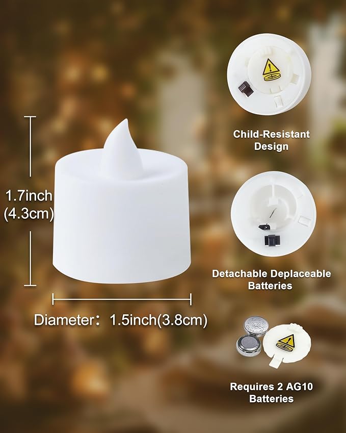 Amagic 24 Pack LED Tea Lights, Flameless Votive Candles, Lasting Electric Fake Small Candles, Battery Operated Tealights Candles for Halloween, Christmas, Home Decor, Wedding, Party, Festival (White)