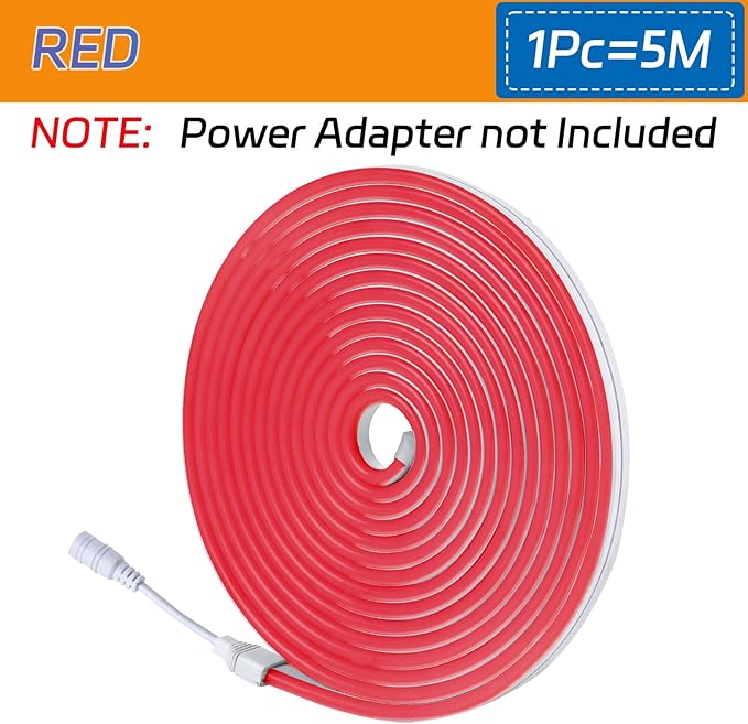 LED Strip Lights Bright and Durable Neon Rope Lights 16.4ft/5m for Lighting Decoration Indoors Outdoors[No Power Adapter] Neon Light Strip RED