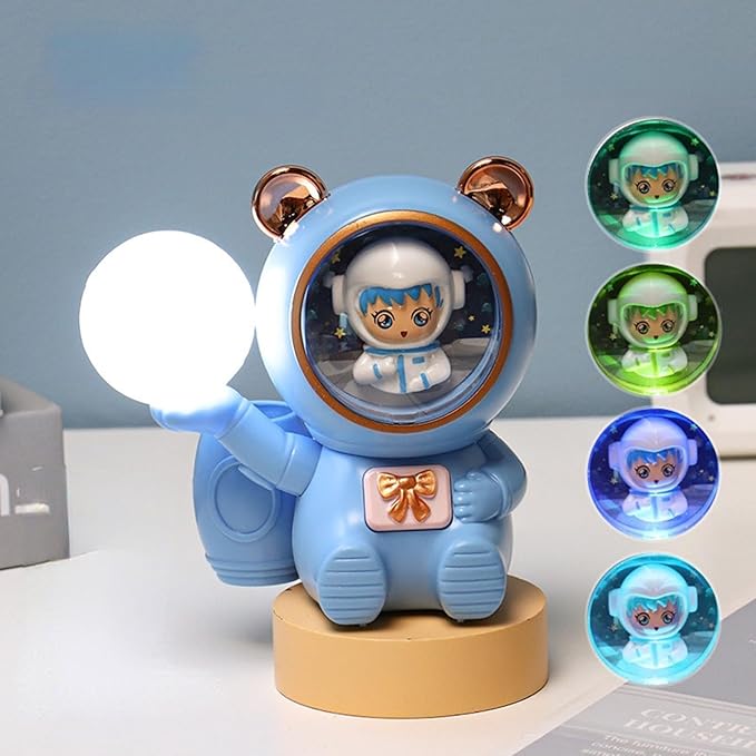 Cartoon Led Night Light for Kids with USB Rechargeable,Cute Birthday Gifts for Boys and Girls,Kawaii Room Decor Desk Accessories for Bedroom,Nursery Night Lamp for Baby (Blue)