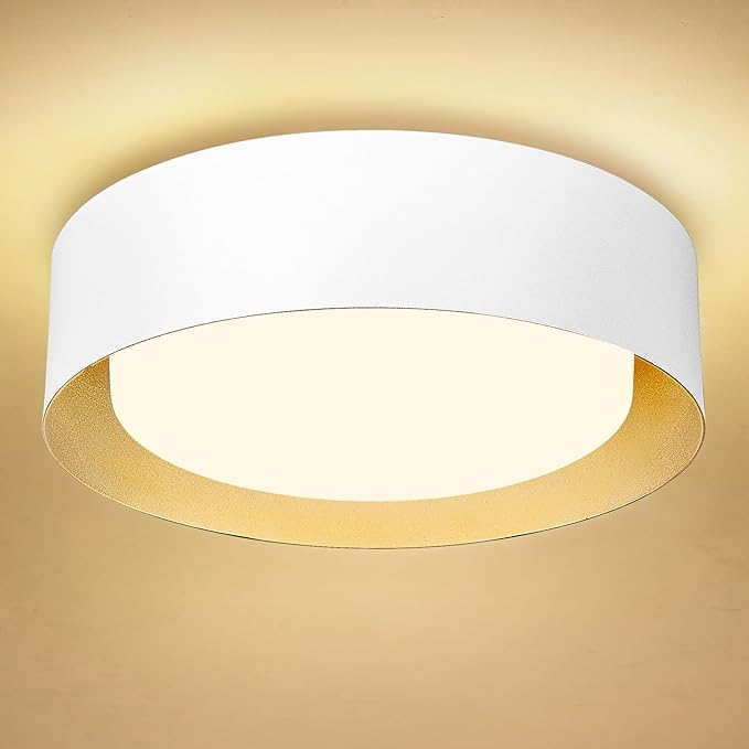 AUTELO 16" Ceiling Light, LED 5CCT Flush Mount Ceiling Light, White Light Fixtures Ceiling Mount fo with Frosted Glass in White Finish for Bedroom, C3336-40 WH LED