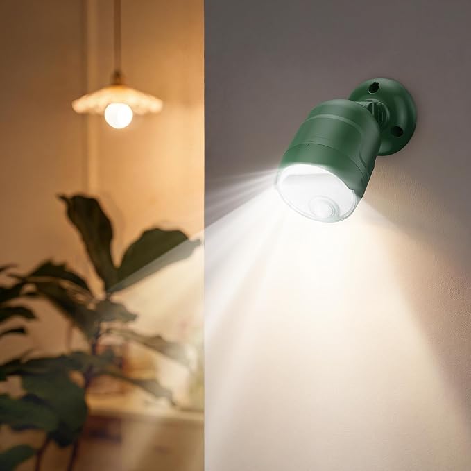 Wireless LED Spotlight, Battery Operated Motion Sensor Outdoor Light - 4000mAh Rechargeable 2-Mode IPX5 Waterproof 600LM Light for Porch, Garage, Hallway, Wardrobe (Green)