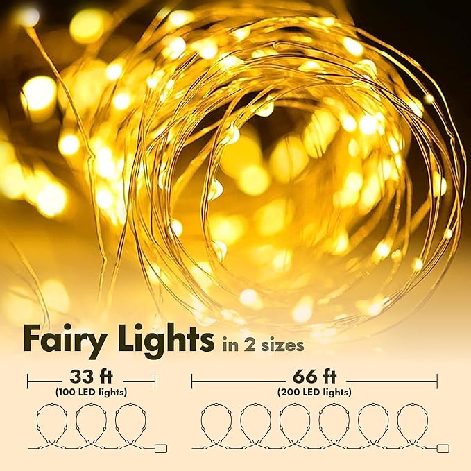 Twinkle Star 33ft LED Fairy Lights - Warm White, Battery Operated, 2 Pack