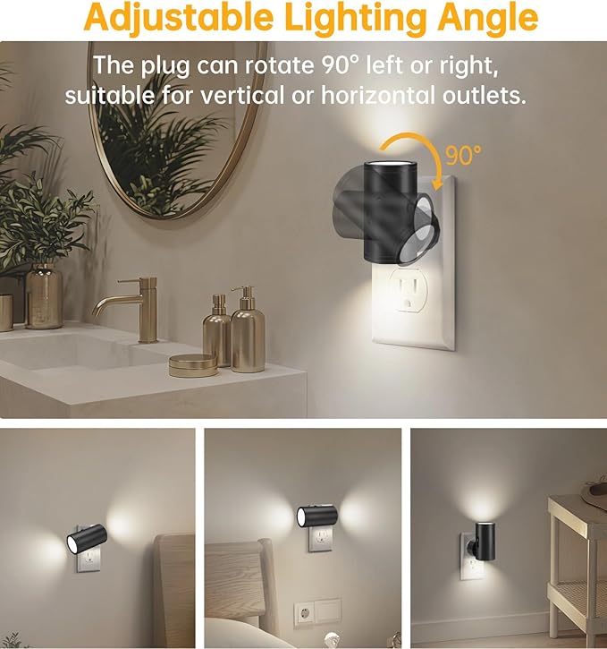 LED Motion Sensor Night Light,Motion Activated Night Light & Dusk to Dawn Sensor Night Light Plug into Wall 5-300LM Adjustable Brightness,5000K Daylight,for Kitchen,Hallway Bedroom,Stairs, 2 Pack