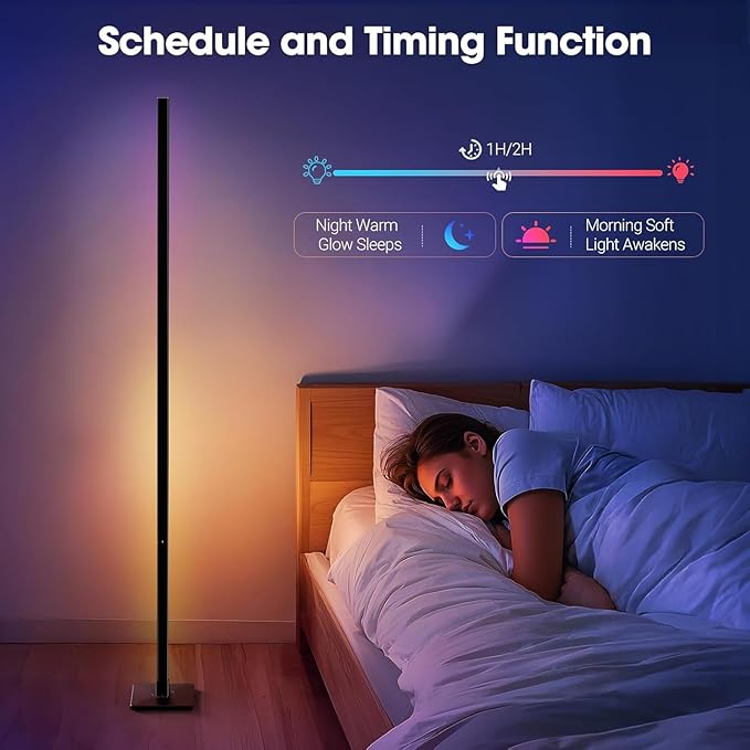 Floor Lamp,RGBICW Led Lamp Compatible with Alexa and Google Assistant,60 Inch 4 Segment Detachable Corner Light with Square Base for Living Room and Bedroom Ambient Lighting
