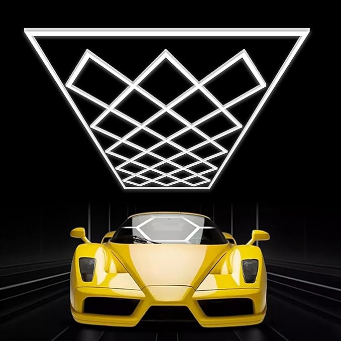 Large Hexagon Garage Lights 23 Hex Ultra-Bright Led Lights New Updated Diamond Commercial Lighting for Garage Car Detailing Barber Shop Gym Warehouses Basement.