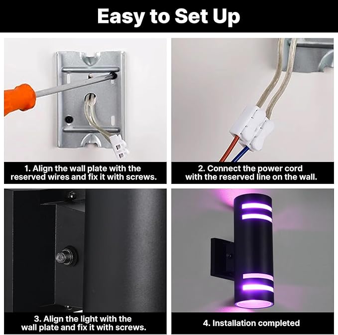 RGB Up and Down Lights Outdoor Wall Lights 6 Packs, Smart Color Changing Outdoor Wall Sconce WiFi Voice & App Control,Aluminum Waterproof Exterior Lights for Porch Compatible with Alexa