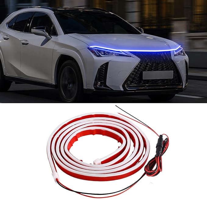 HAOBO Car LED Hood Light Strip, Daytime Running Lights, Waterproof Flexible DRL Dynamic Scan Start Up Hoodbeam Kit, Car Accessories 70 Inches Flexible Exterior LED Strip Lights Universal for SUV Truck