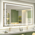 OKPAL Gold LED Bathroom Mirror with Lights, 55x36 Front & Back Light Vanity Framed Mirror, Anti-Fog, Dimmable, 3 Colors, Shatterproof, ETL Listed, Horizontal/Vertical