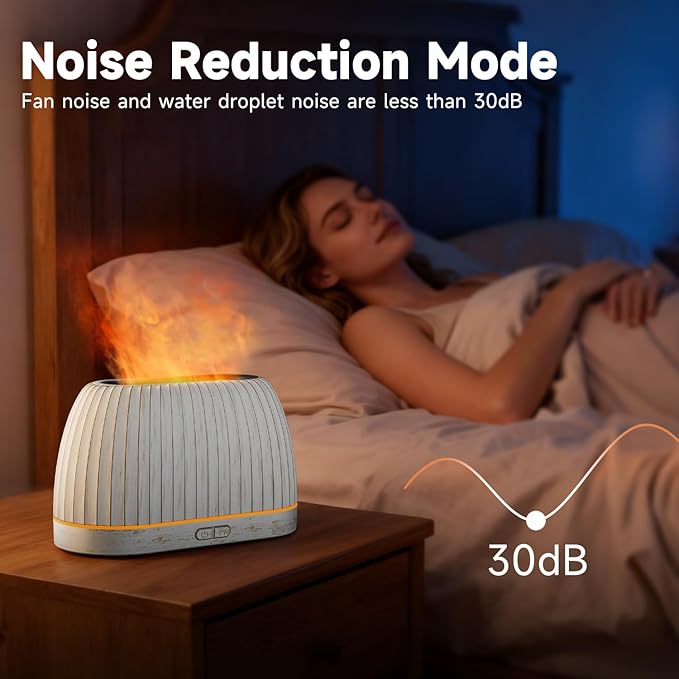Essential Oil Diffuser, Flame Effect Aromatherapy Diffuser with 7-Color LED Lights & Auto Shut-Off, Ultrasonic Diffusers for Home, 120ml Samll Scent Diffuser for Essential Oils - White