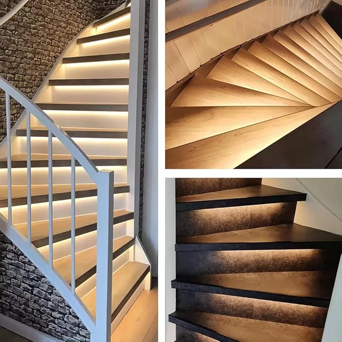 RW-5630 Motion-Activated LED Stair Lighting Kit with Daylight Sensor, 48" Warm White 3000K Cuttable Strip Light for Indoor LED Stair Lights (12 Steps)